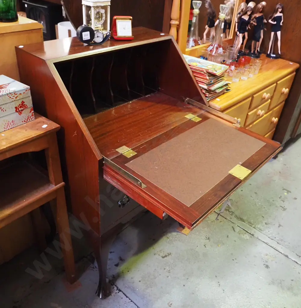 mahogany cab leg 2 drawer drop front writing desk - keys in office Image 1++