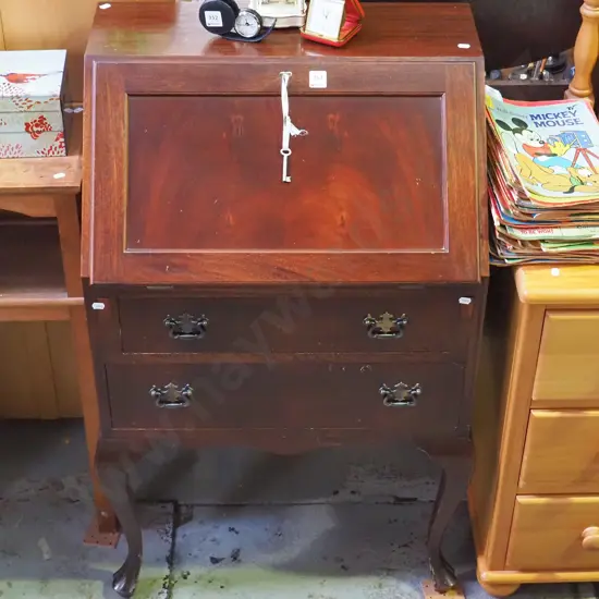 mahogany cab leg 2 drawer drop front writing desk - keys in office