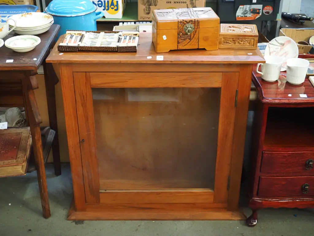 vintage rimu single drawer display cabinet - no shelves H-820 D-840 D-300 Image 1++