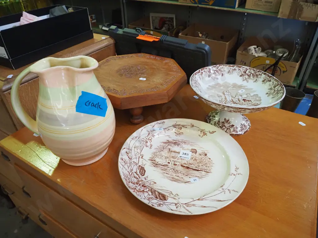comport, castle plate, cut down jardiniere stand, Royal Winton water jug - crack Image 1++