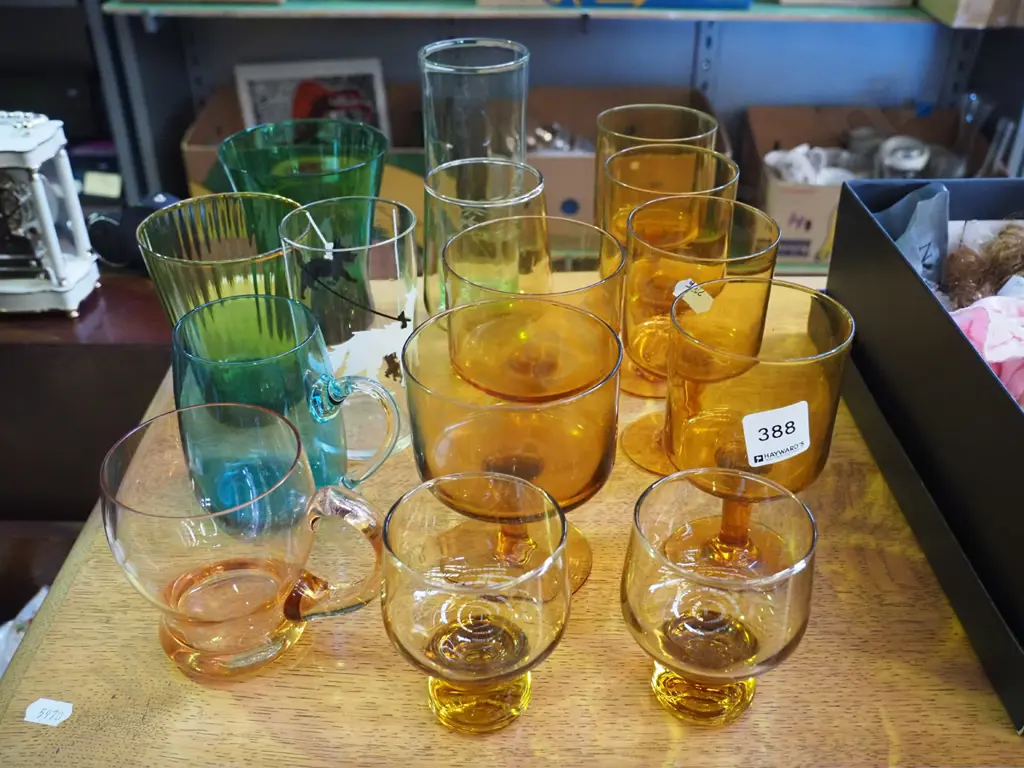 amber glass goblets, green glass tumblers etc Image 1++