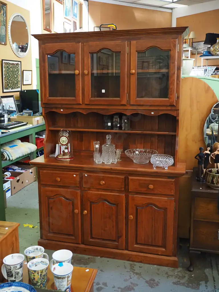 rubber wood Welsh dresser - 3 solid and 3 glazed doors, 3 drawers Image 1++