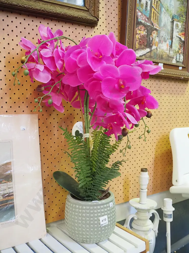 plastic orchids in jardiniere Image 1++