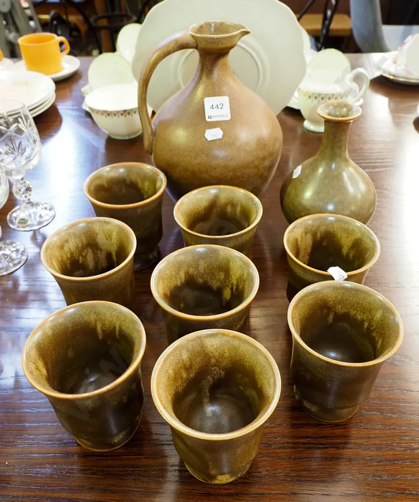 Temuka pottery jug, vinegar bottle, 8x tumblers Image 1++