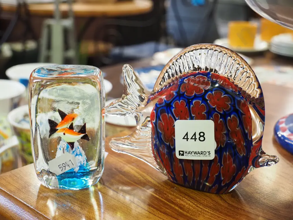2x studio glass fish themed paperweights Image 1++