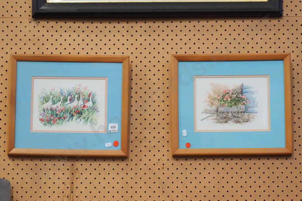 2x framed needleworks - red dots Image 1++