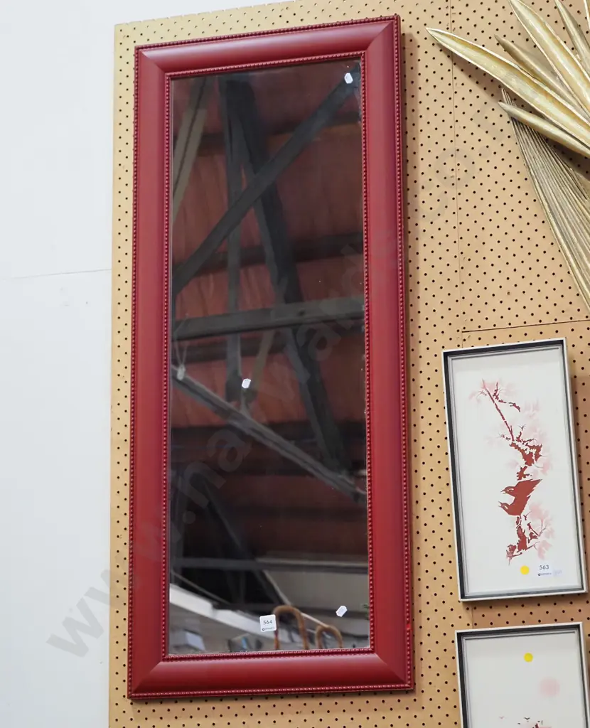 red painted wooden framed wall mirror Image 1++