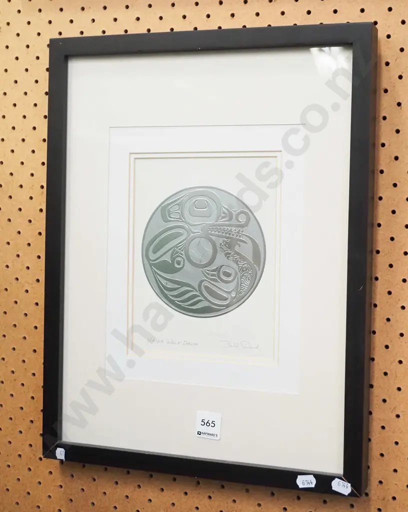Bill Reid framed haida wolf drum print Image 1++
