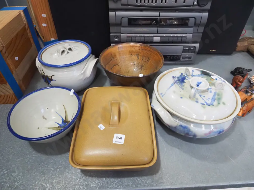 Denby casserole, studio pottery bowls, 2x pottery casseroles Image 1++