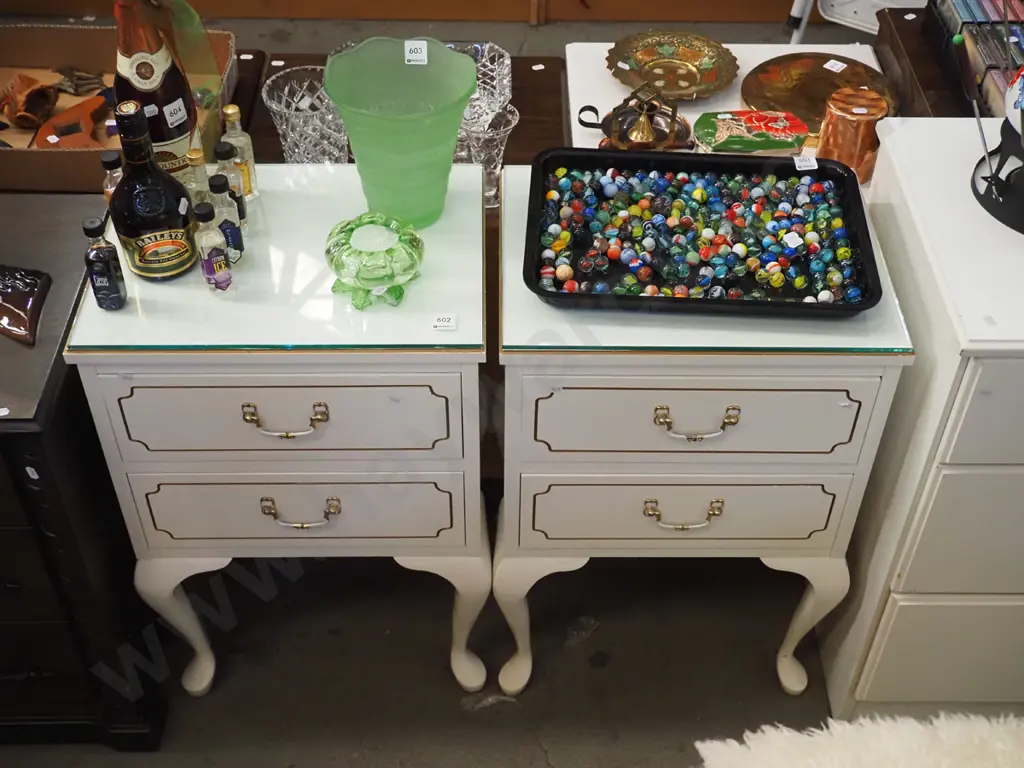 pair of mdf white painted cab leg bedside cabinets Image 1++
