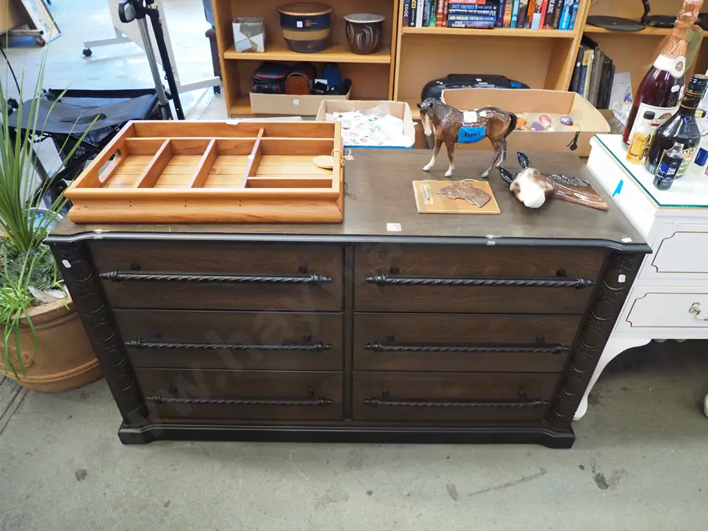 dark stained mahogany and mdf 6 drawer lowboy H-620 W-1100 D-400 Image 1++
