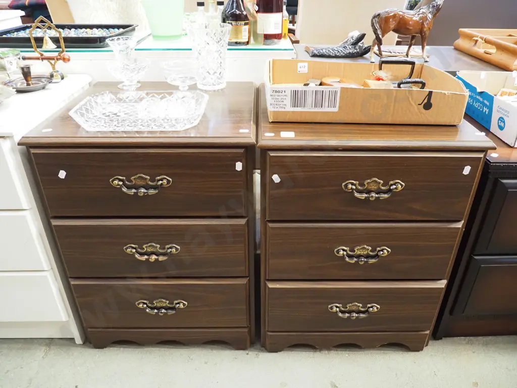 2x mdf faux wood veneer bedside cabinets Image 1++