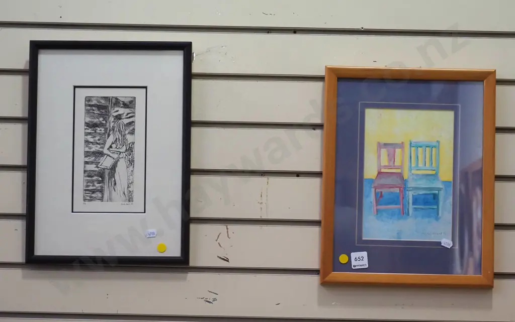 framed etching, framed acrylic - yellow dots Image 1++