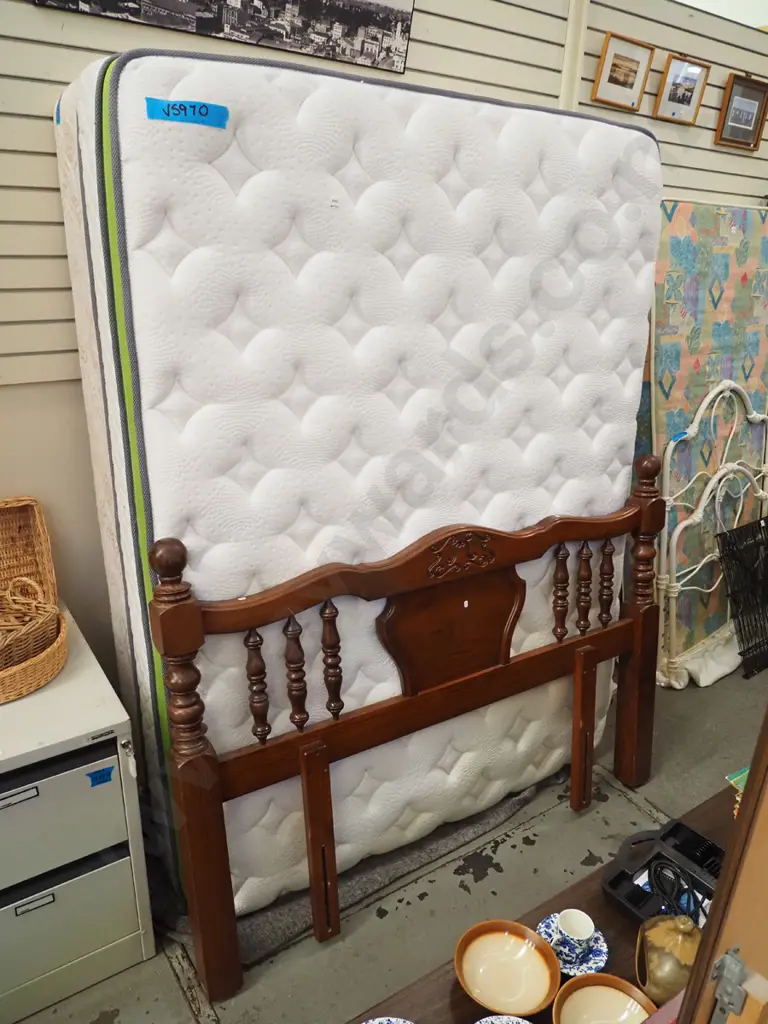 queen bed base mattress with wooden headboard - base and mattress mismatched  Image 1++