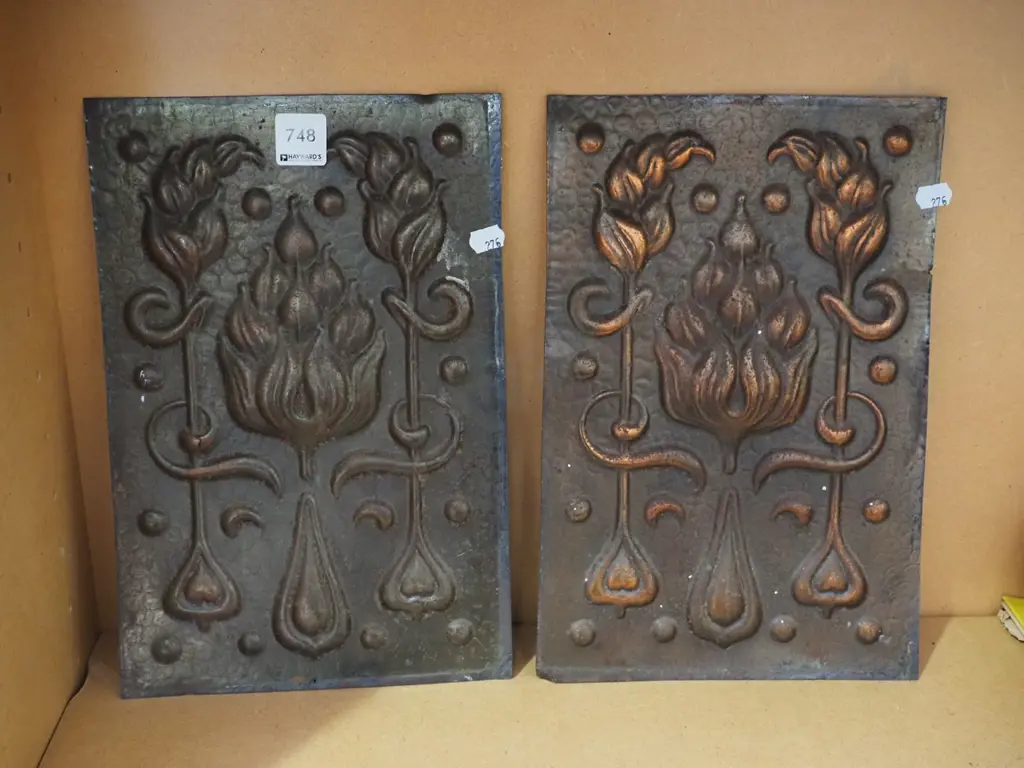 pair of pressed copper art nouveau panels Image 1++