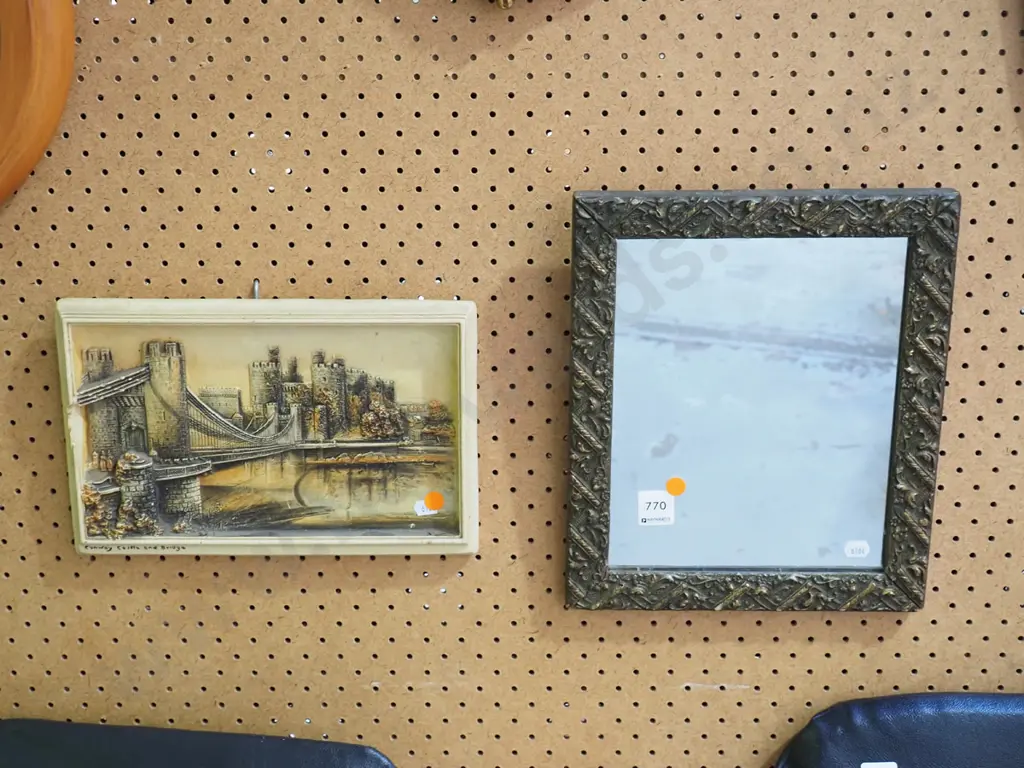 composite 3d wall art, small mirror H-300 W-260- orange dots Image 1++