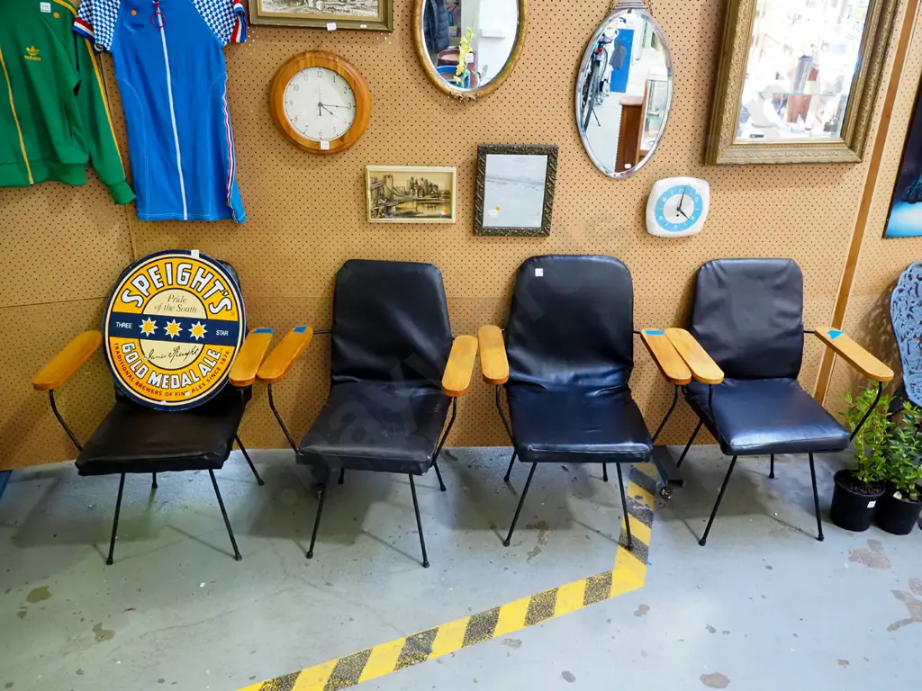 4x black vinyl metal and wood reception chairs Image 1++