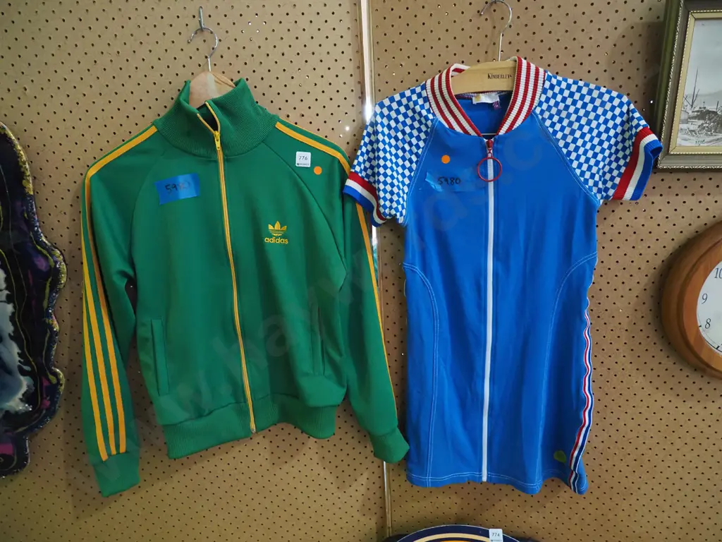 blue Whos That Girl dress, green Adidas 3 stripe jacket Image 1++