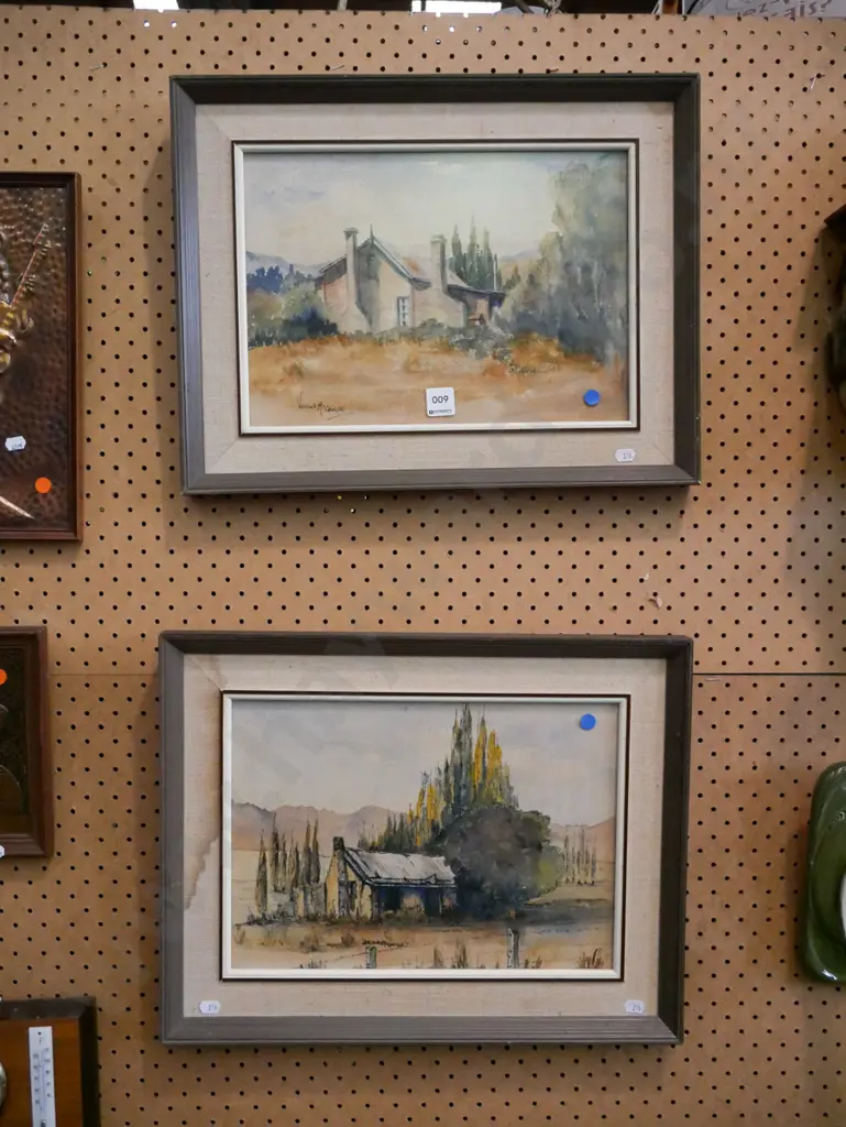 2x Verona McGregor watercolours - 1 has water damage to frame - blue dots Image 1++