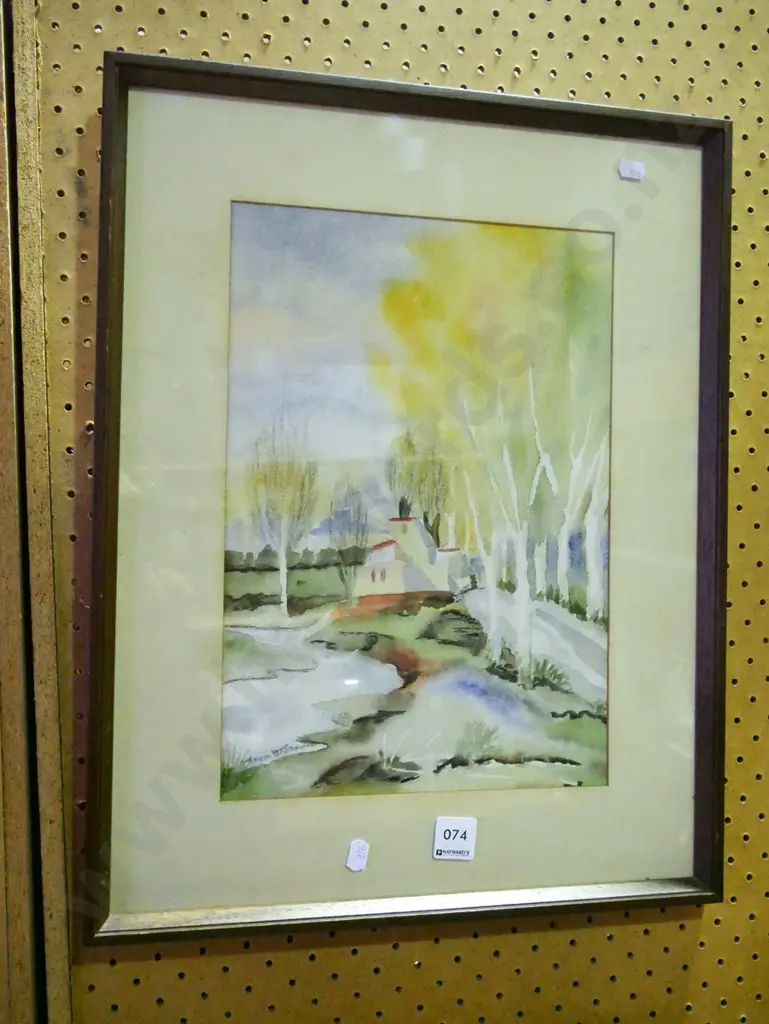 framed watercolour - stream, house Image 1++