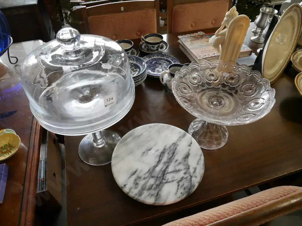 tall cake stand with dome H-340, glass comport, marble lazy susan Image 1++