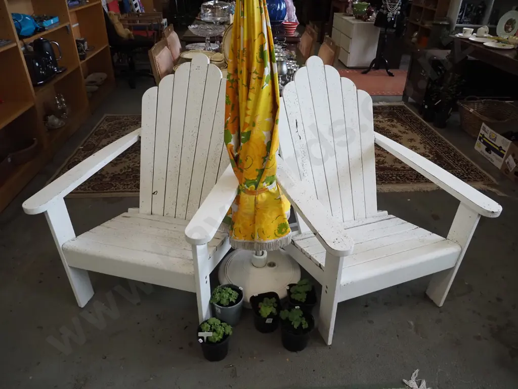 pair of white painted timber Cape Cod chairs - slight damage, need a clean Image 1++