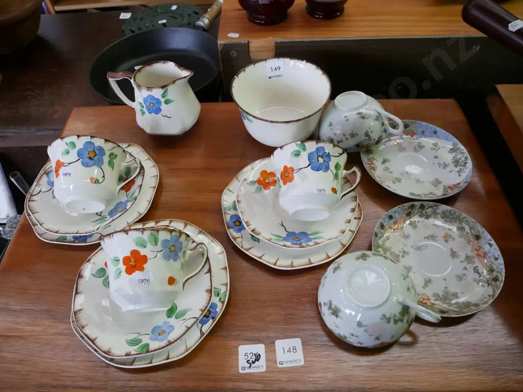 hand painted 11 piece tea set with additional bone china cups and saucers Image 1++
