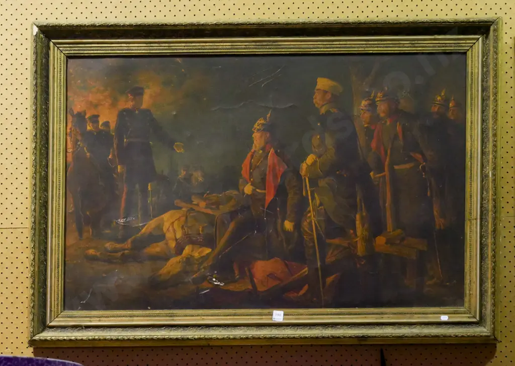 large gilt framed print - military commanders - significant damage Image 1++