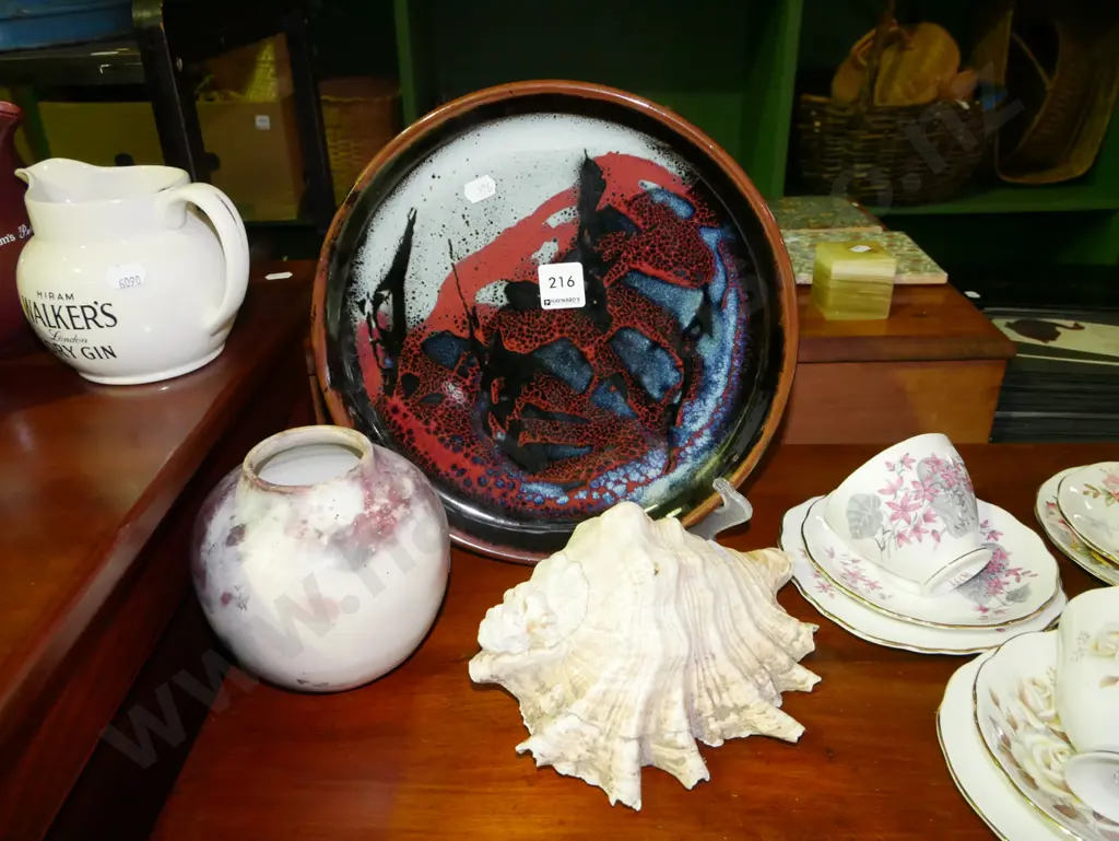 studio pottery plate, vase, sea shell Image 1++