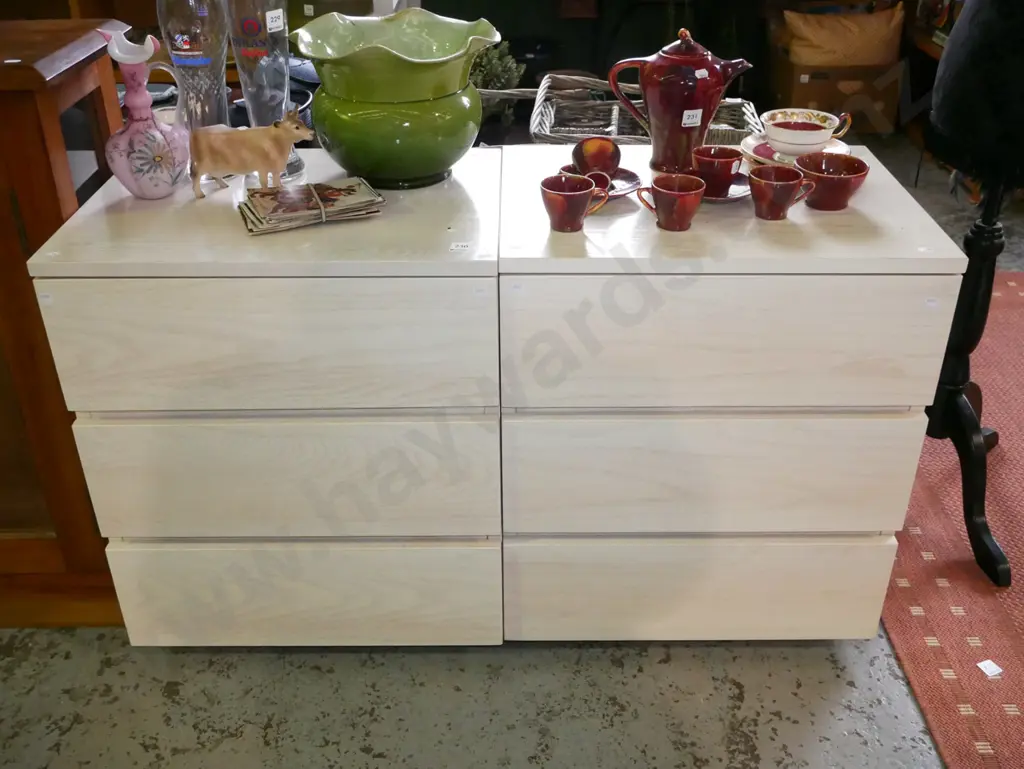 pair of solid white wood modern 3 drawer bedside cabinets Image 1++