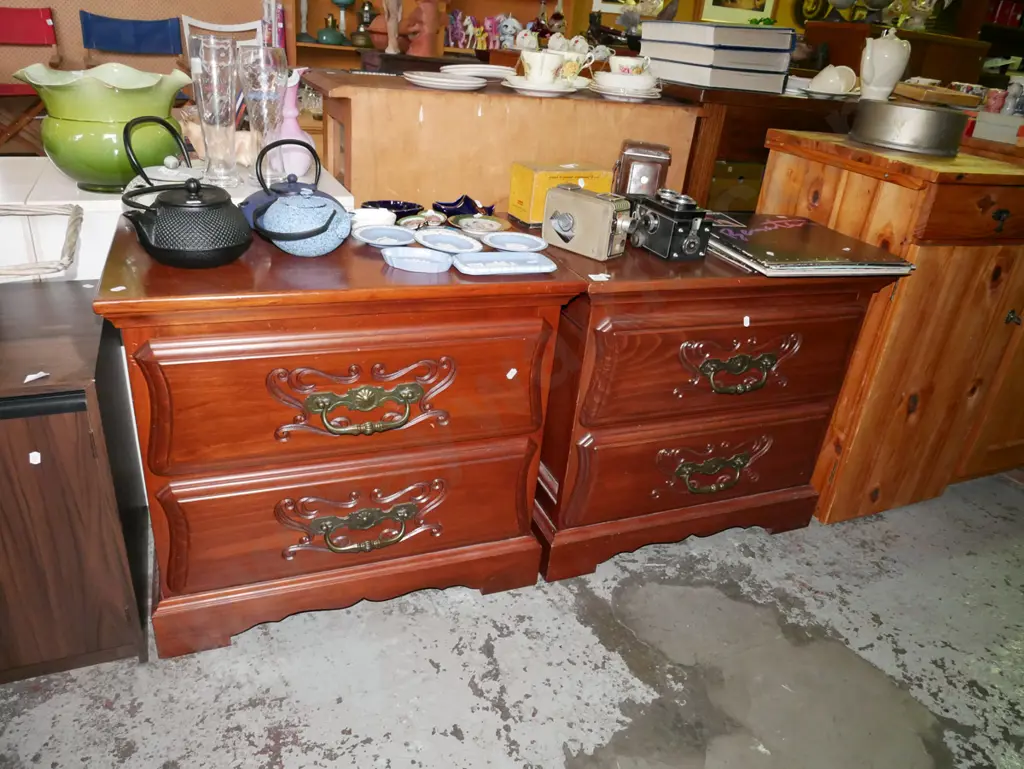 pair of solid pine 2 drawer bedside cabinets Image 1++