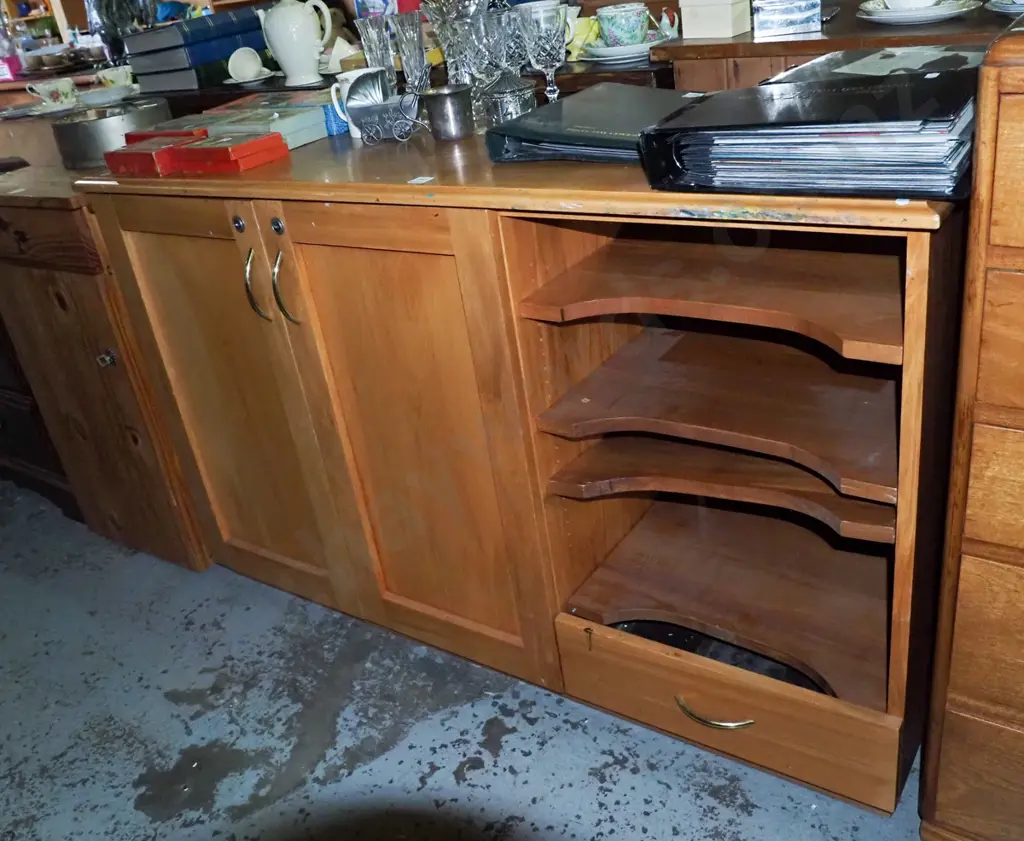rimu 2 door 1 drawer office cabinet - no keys H-820 W-1330 D-440 Image 1++