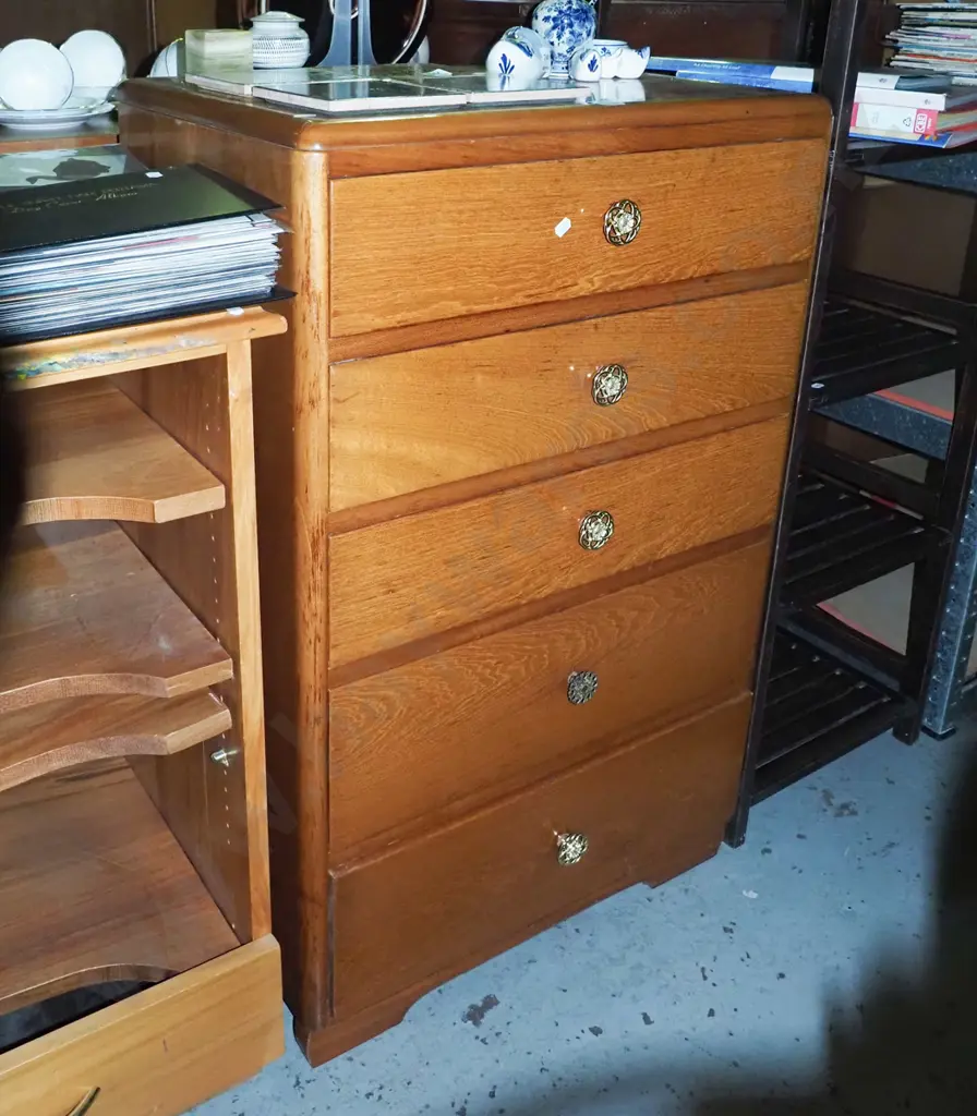 mahogany and rimu 5 drawer tall boy H-950 W-600 D-430 Image 1++