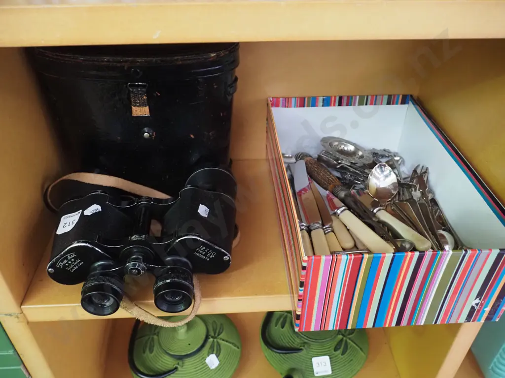 leather cased 12x50 field binoculars, cutlery Image 1++