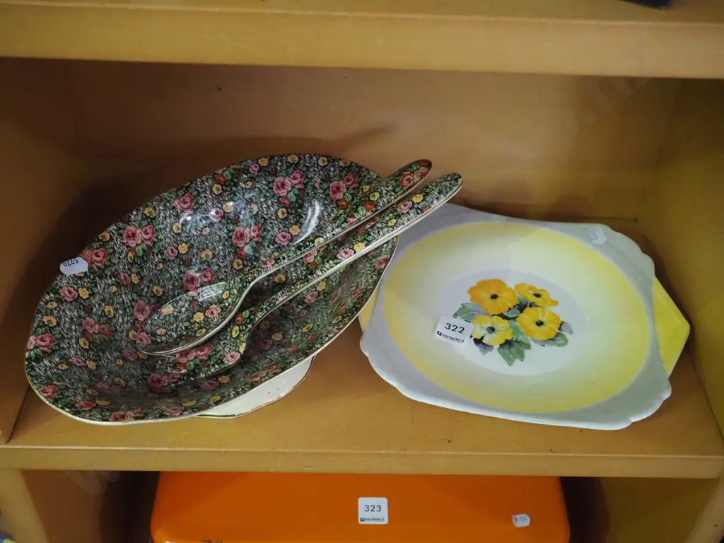 Empire ware salad bowl with servers - chip to bowl, hand painted Shelly plate Image 1++
