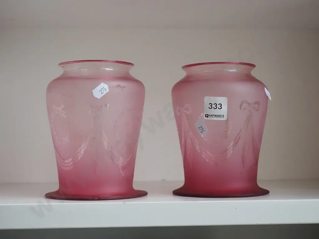 2x Edwardian pink glass light shades Image 1++
