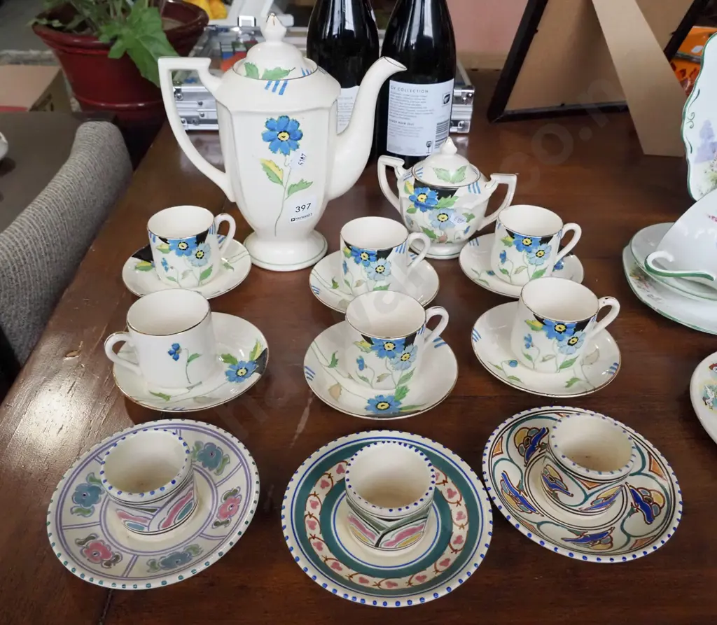 hand painted coffee set, 3x egg cups and saucers Image 1++