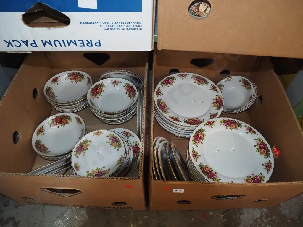 2x boxes;  floral spray Chinese dinner items - red dots Image 1++