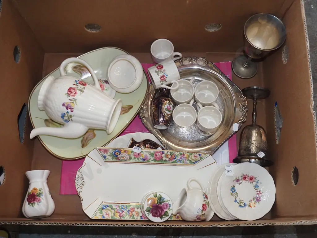 box; part Simpsons coffee set, sandwich plated goblets etc Image 1++