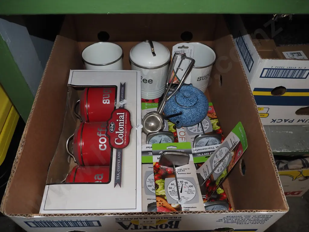 box; storage canisters, tea pot, ice cream scooop etc Image 1++