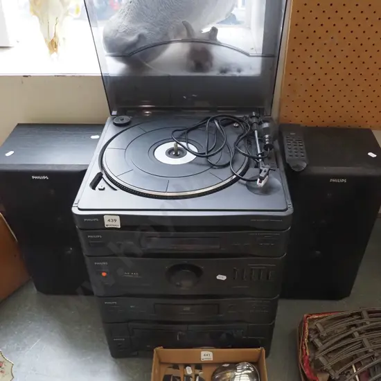 Philips stereo system with twin cassette, CD player, turntable