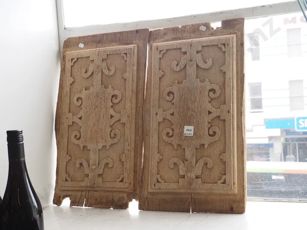 2x carved oak panels Image 1++