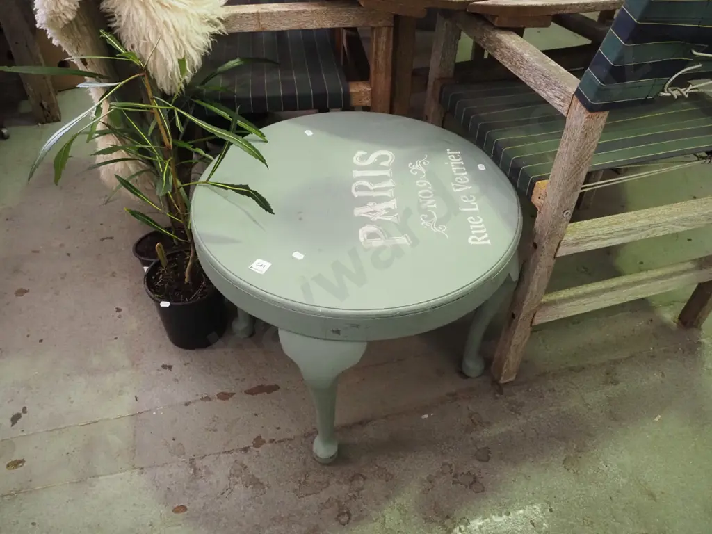 cab leg French themed painted circular end table Image 1++