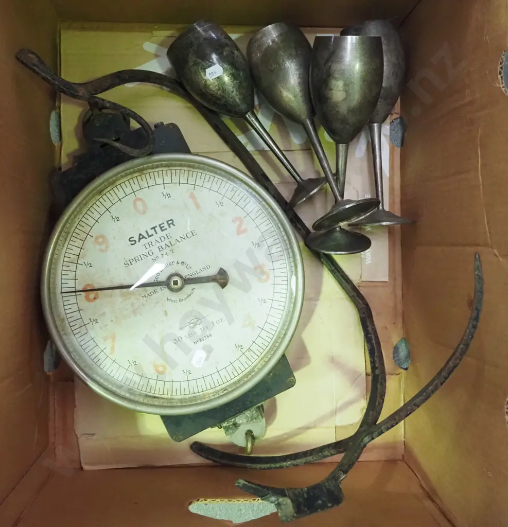 part Salter grocers spring scales, 4x plated goblets Image 1++