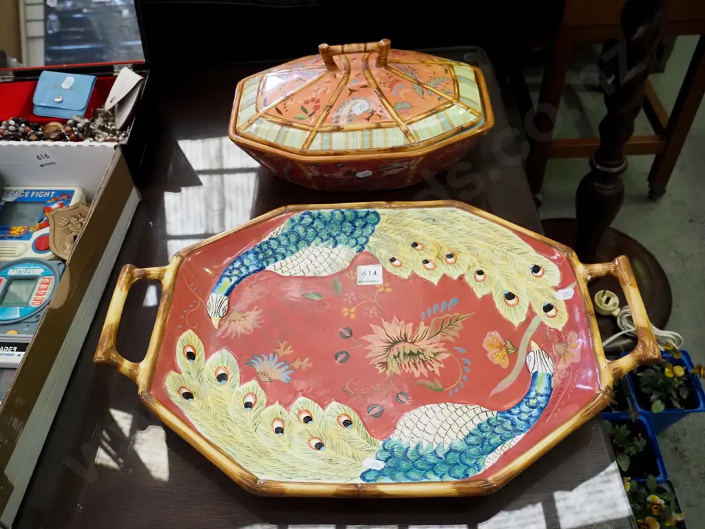hand painted serving tray, lidded vege Image 1++