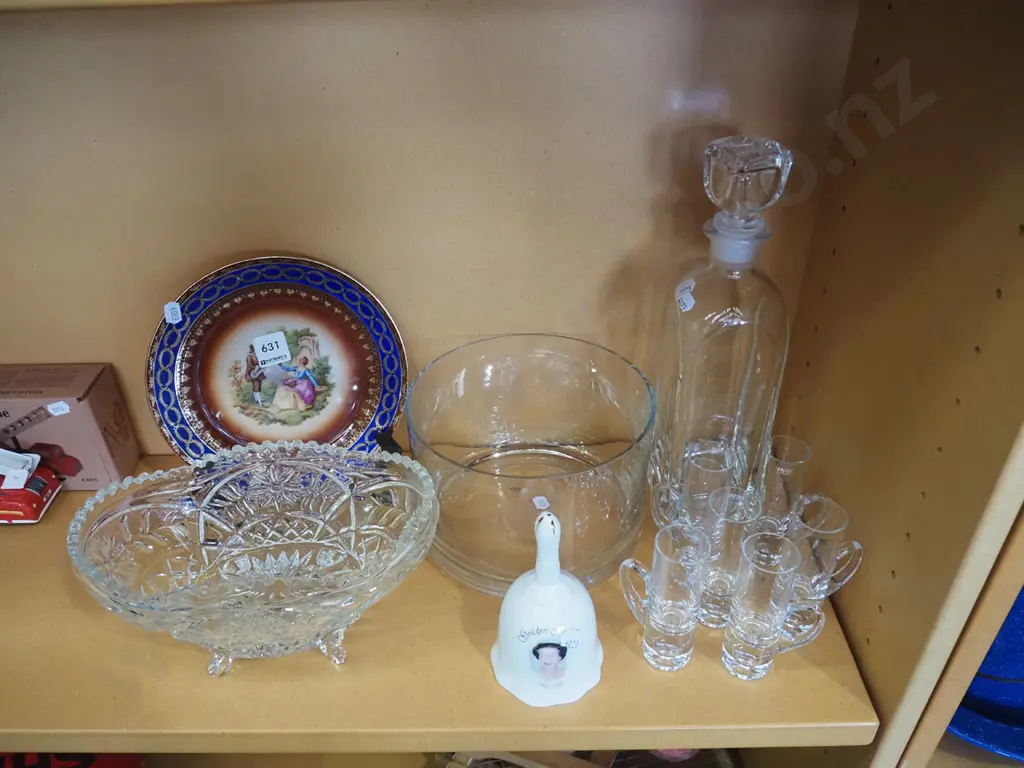 Limoges plate, QEII jubilee bell, stoppered bottle, glasses etc Image 1++