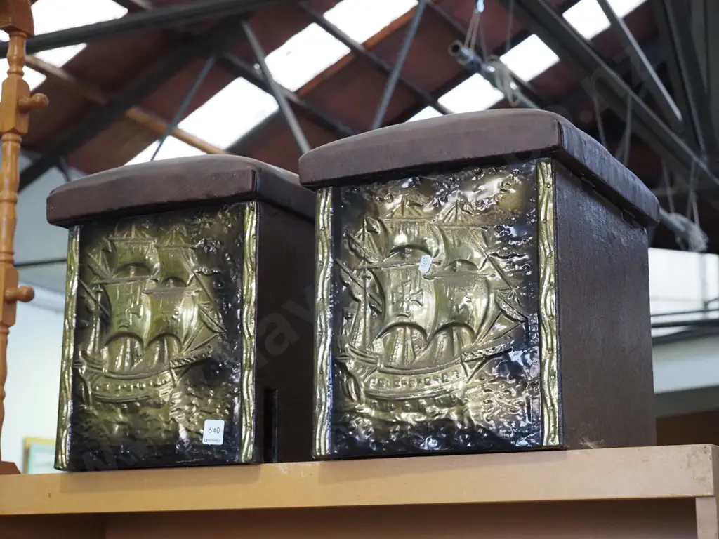 2x brass galleon wood boxes Image 1++
