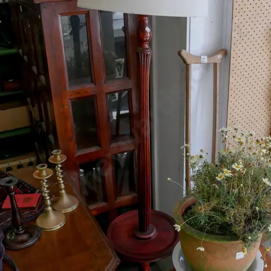 mahogany based standard lamp with small table