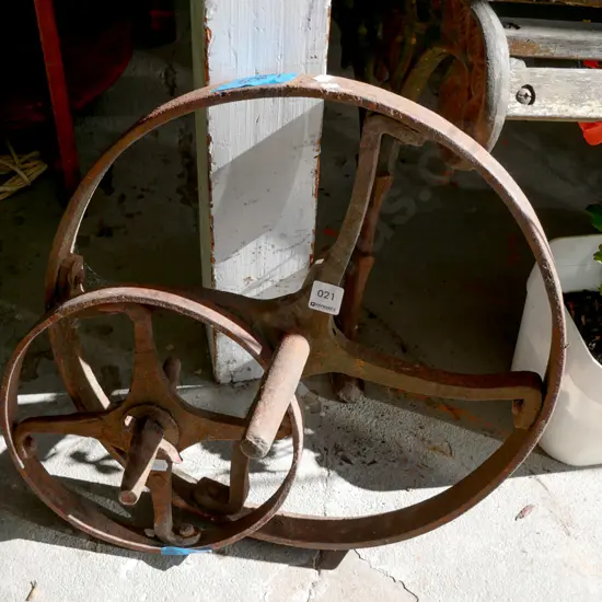 2x vintage wheelbarrow wheels
