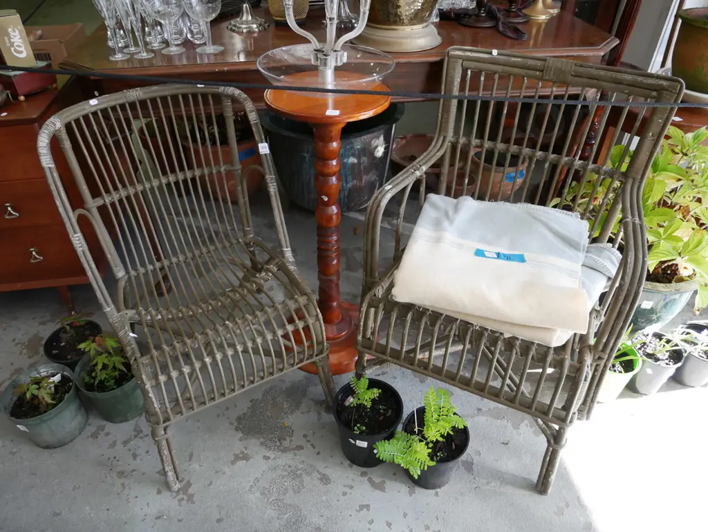 green painted cane patio chair Image 1++